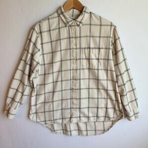 Madewell Plaid Button Down Shirt Window Pane Plaid Long Sleeve Medium Cream